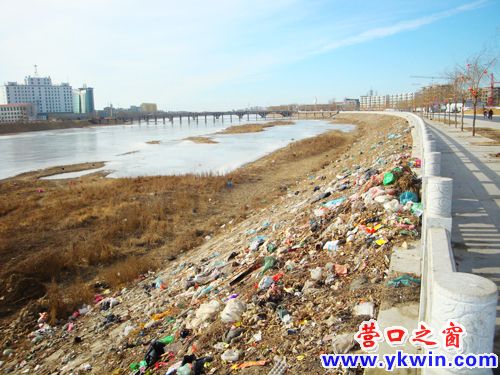 盖州：大清河堤坝上垃圾成堆