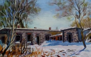 【画说营口】小幅油画写生：《雪后的石头房子》