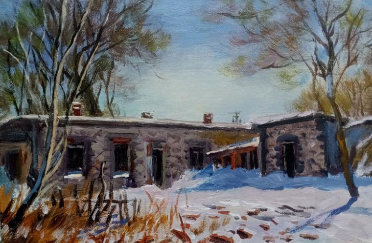 【画说营口】小幅油画写生：《雪后的石头房子》